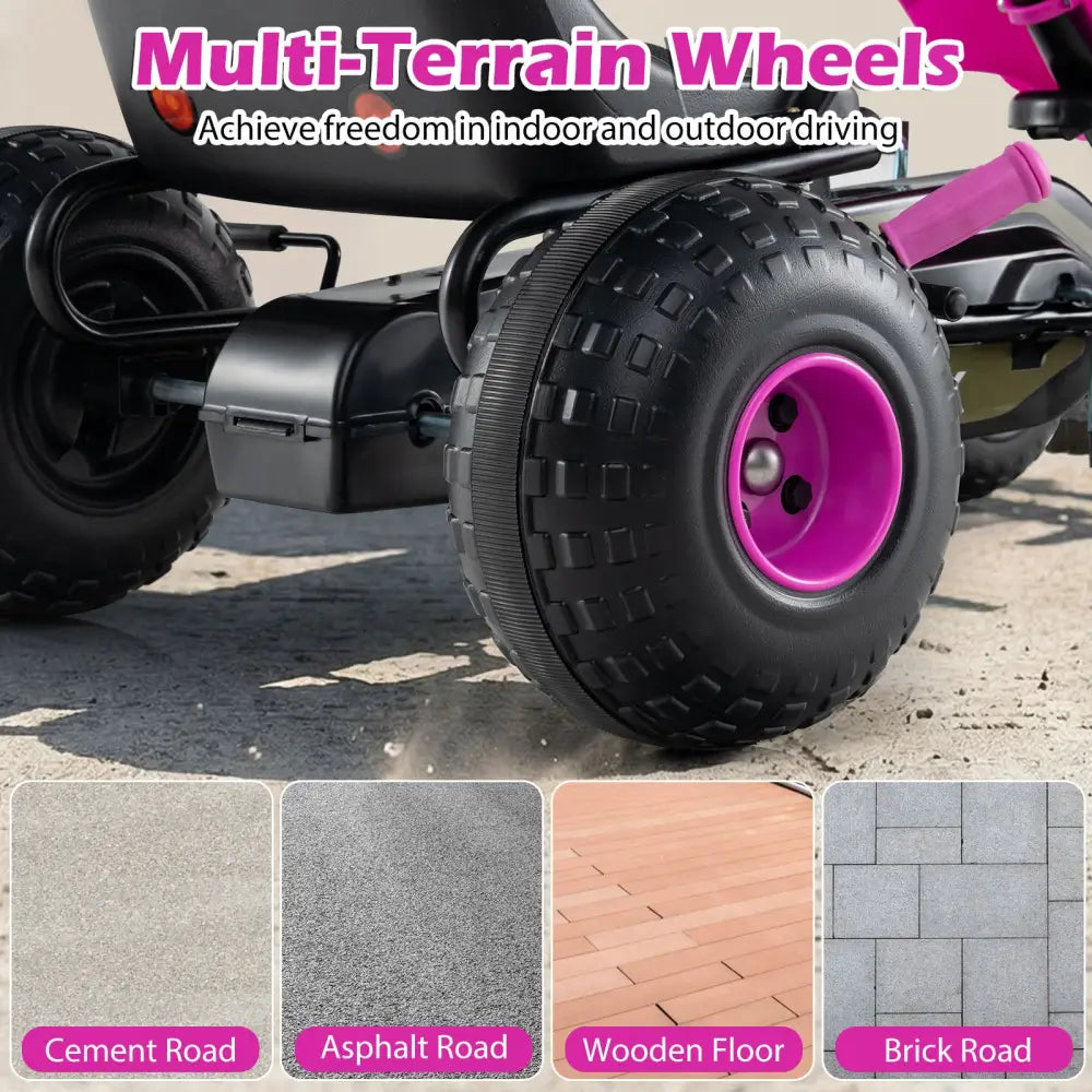 Kids Pedal Go Kart with Steering Wheel and Gear Shifter and Handbrake-Pink - Pink - Push & Pedal Ride On Toys
