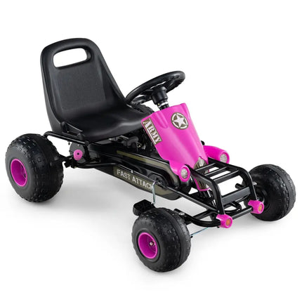 Kids Pedal Go Kart with Steering Wheel and Gear Shifter and Handbrake - Pink - Oasis Home Essentials