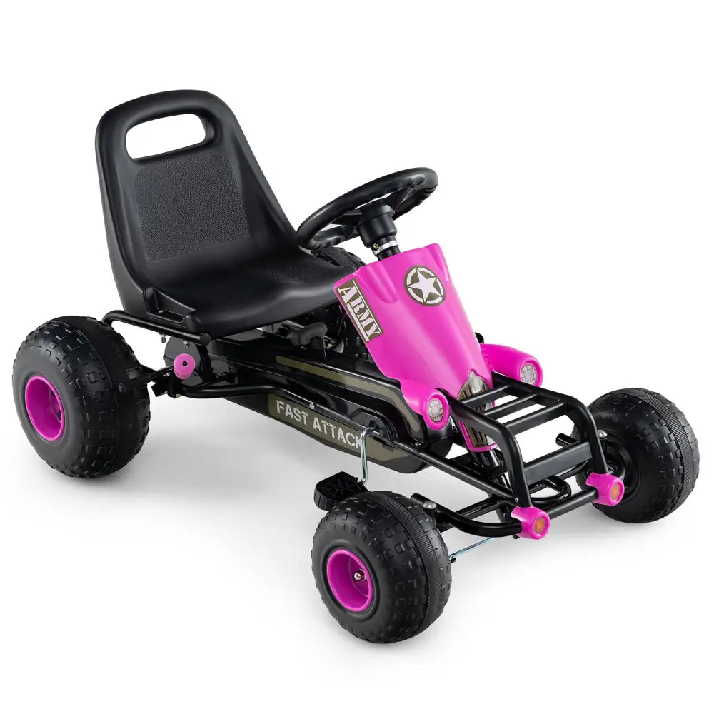 Kids Pedal Go Kart with Steering Wheel and Gear Shifter and Handbrake-Pink - Pink - Push & Pedal Ride On Toys