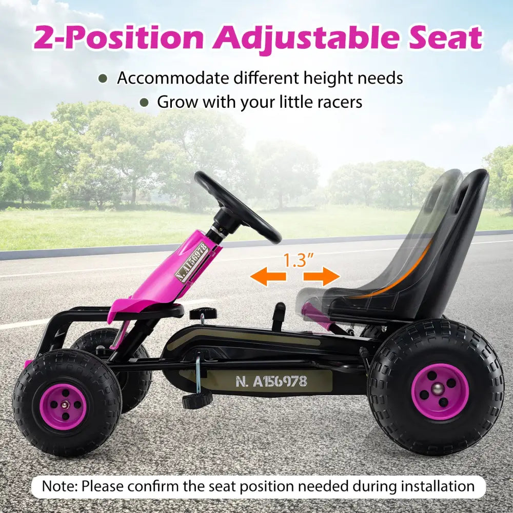 Kids Pedal Go Kart with Steering Wheel and Gear Shifter and Handbrake-Pink - Pink - Push & Pedal Ride On Toys