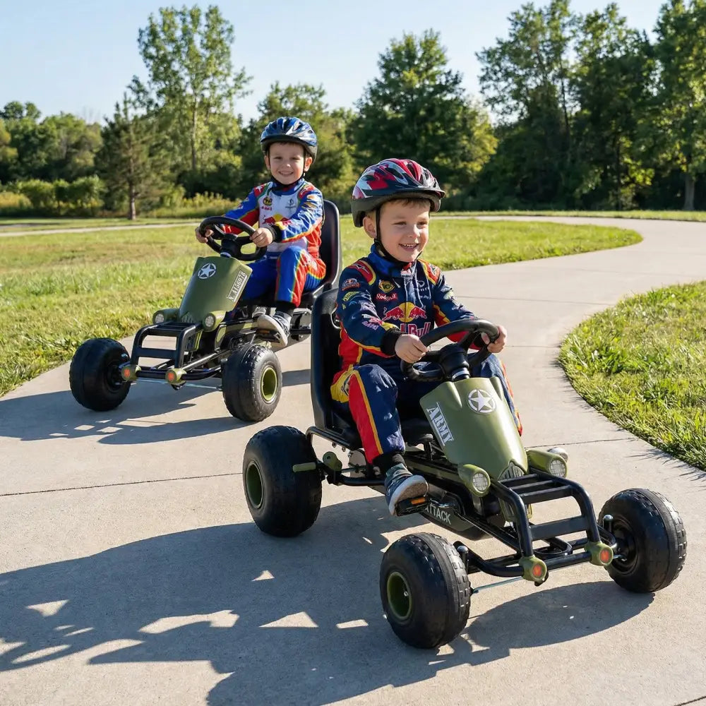 Kids Pedal Go Kart with Steering Wheel and Gear Shifter and Handbrake-Green - Green - Push & Pedal Ride On Toys