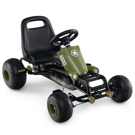 Kids Pedal Go Kart with Steering Wheel and Gear Shifter and Handbrake - Green - Oasis Home Essentials