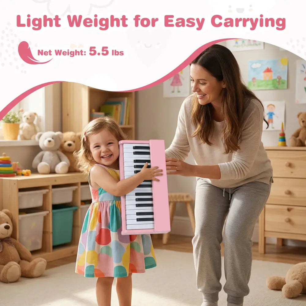 Kids Piano Keyboard 30 Keys Digital Piano with Music Stand for 3+ Years Old Beginners-Pink - Pink - Pianos & Keyboards