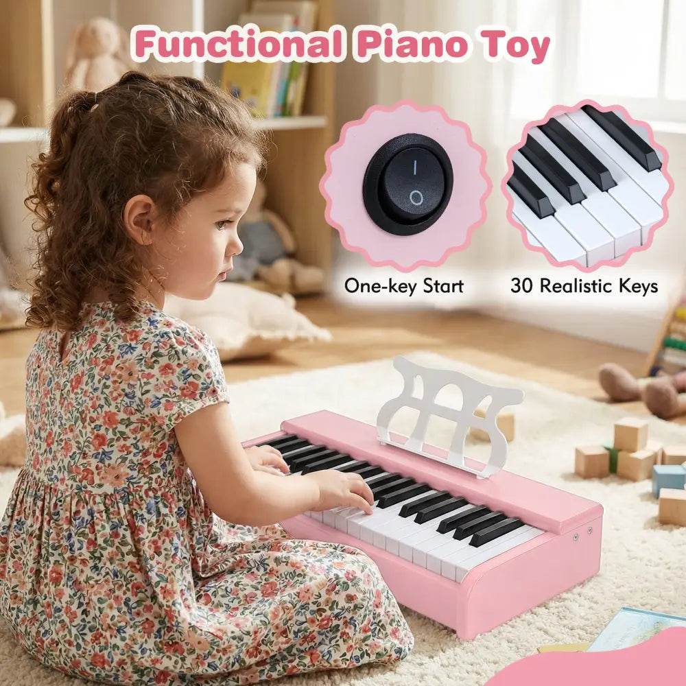 Kids Piano Keyboard 30 Keys Digital Piano with Music Stand for 3+ Years Old Beginners-Pink - Pink - Pianos & Keyboards