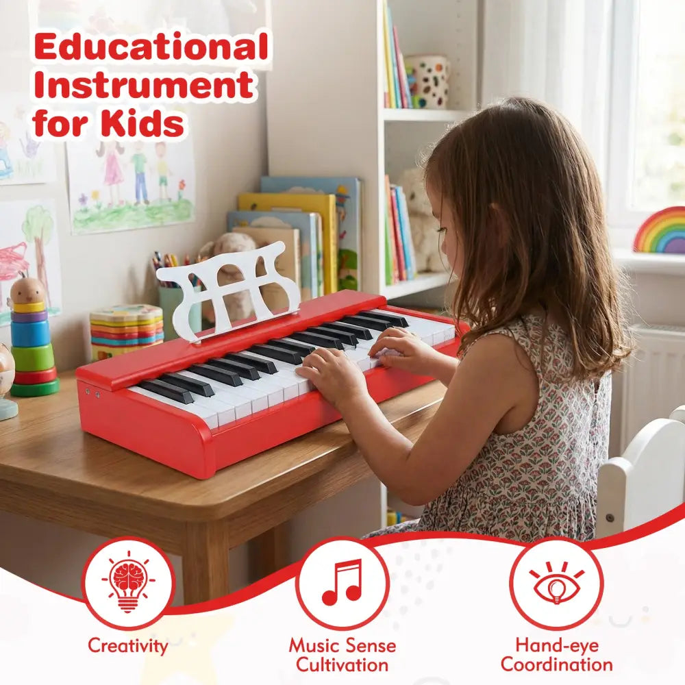 Kids Piano Keyboard 30 Keys Digital Piano with Music Stand for 3+ Years Old Beginners-Red - Red - Pianos & Keyboards