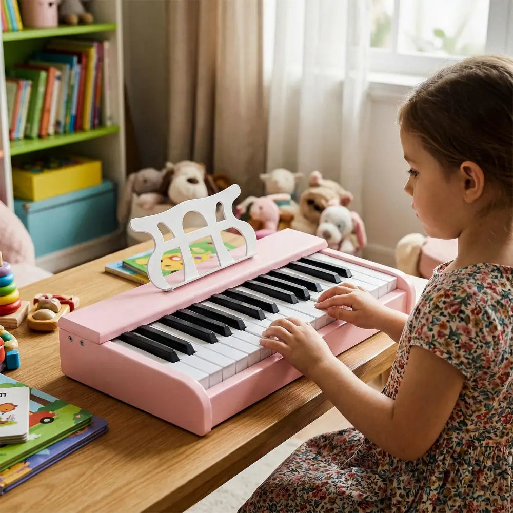 Kids Piano Keyboard 30 Keys Digital Piano with Music Stand for 3+ Years Old Beginners-Pink - Pink - Pianos & Keyboards