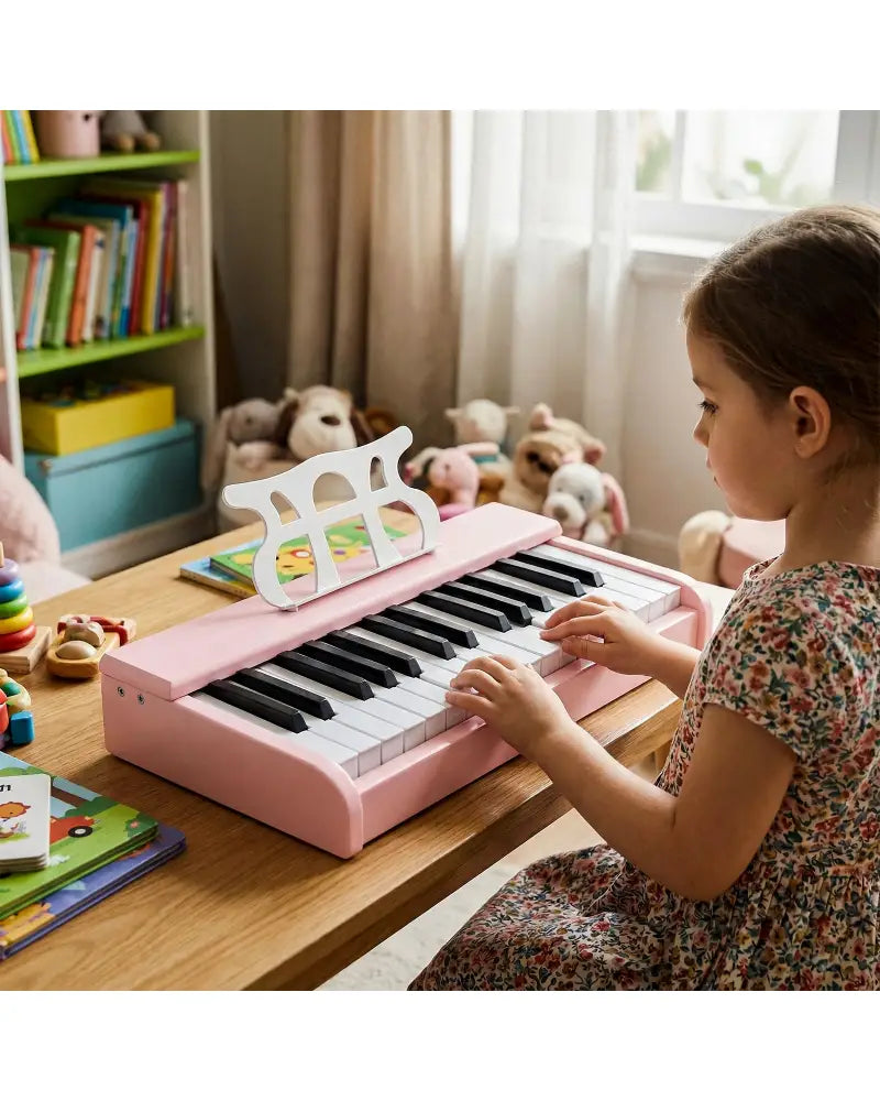 Kids Piano Keyboard 30 Keys Digital Piano with Music Stand for 3+ Years Old Beginners-Pink - Pink - Pianos & Keyboards