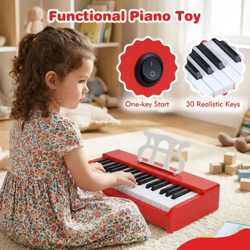 Kids Piano Keyboard 30 Keys Digital Piano with Music Stand for 3+ Years Old Beginners-Red - Red - Pianos & Keyboards