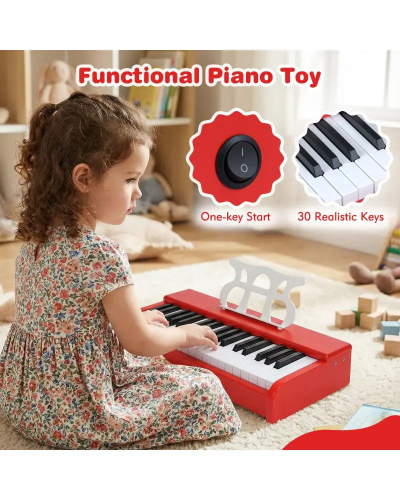 Kids Piano Keyboard 30 Keys Digital Piano with Music Stand for 3+ Years Old Beginners-Red - Red - Pianos & Keyboards