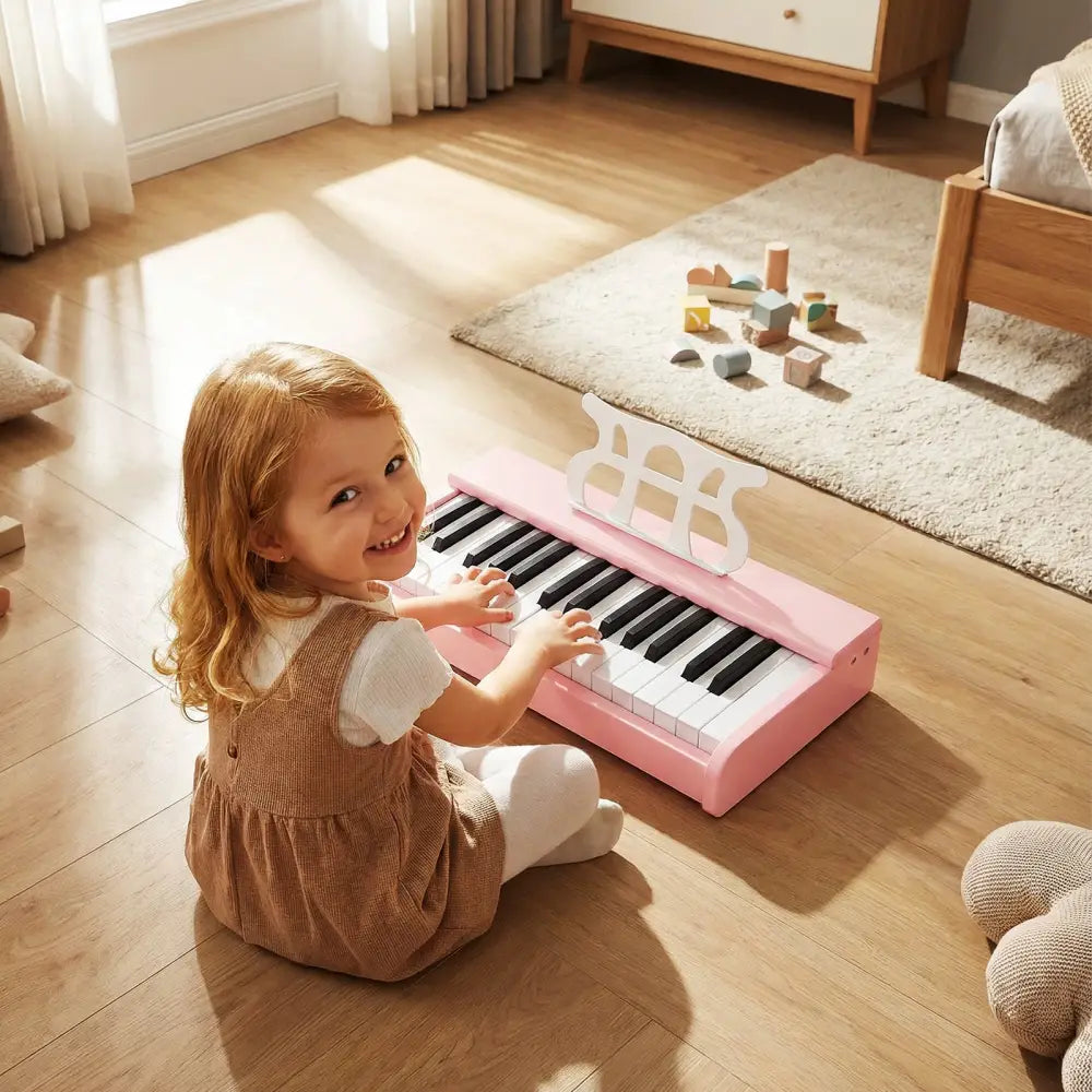 Kids Piano Keyboard 30 Keys Digital Piano with Music Stand for 3+ Years Old Beginners-Pink - Pink - Pianos & Keyboards