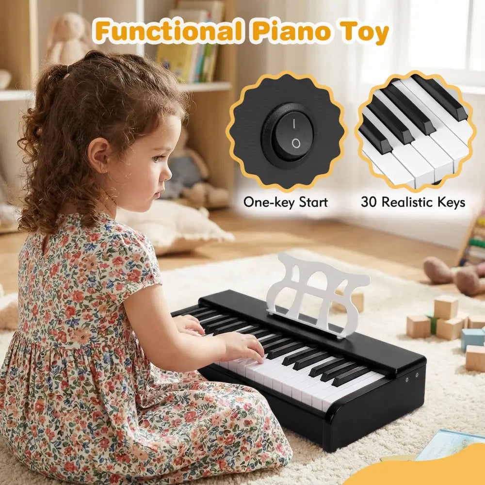 Kids Piano Keyboard 30 Keys Digital Piano with Music Stand for 3+ Years Old Beginners-Black - Black - Pianos & Keyboards