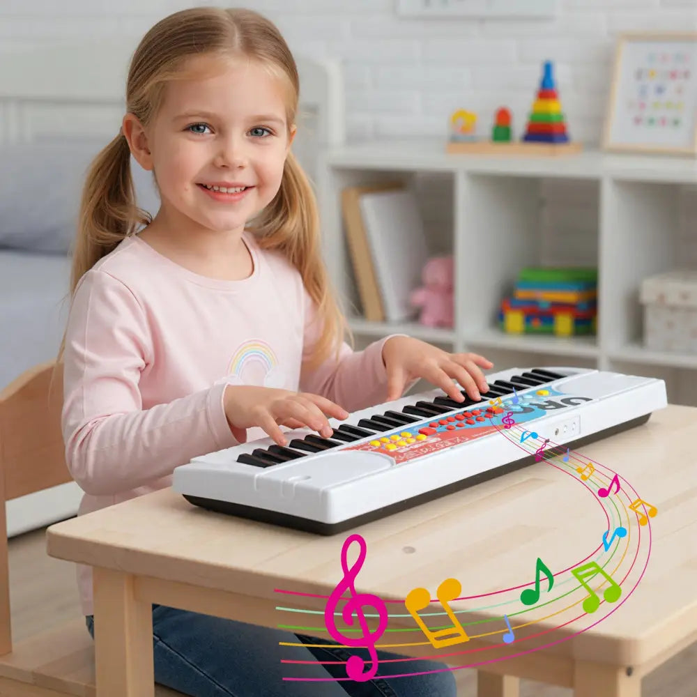 Kids Piano Keyboard 49 Keys Portable Electric Keyboard Piano with 8 Rhythms 8 Tones-White - White - Pianos & Keyboards