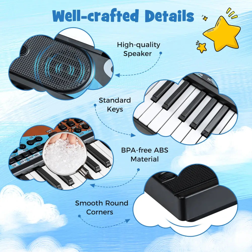 Kids Piano Keyboard 49 Keys Portable Electric Keyboard Piano with 8 Rhythms 8 Tones-Black - Black - Pianos & Keyboards