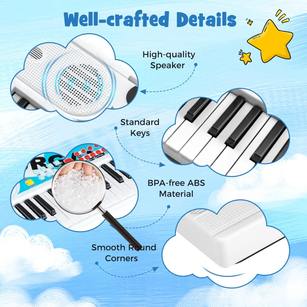 Kids Piano Keyboard 49 Keys Portable Electric Keyboard Piano with 8 Rhythms 8 Tones-White - White - Pianos & Keyboards