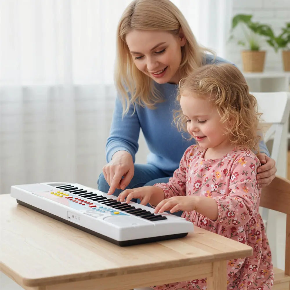 Kids Piano Keyboard 49 Keys Portable Electric Keyboard Piano with 8 Rhythms 8 Tones-White - White - Pianos & Keyboards