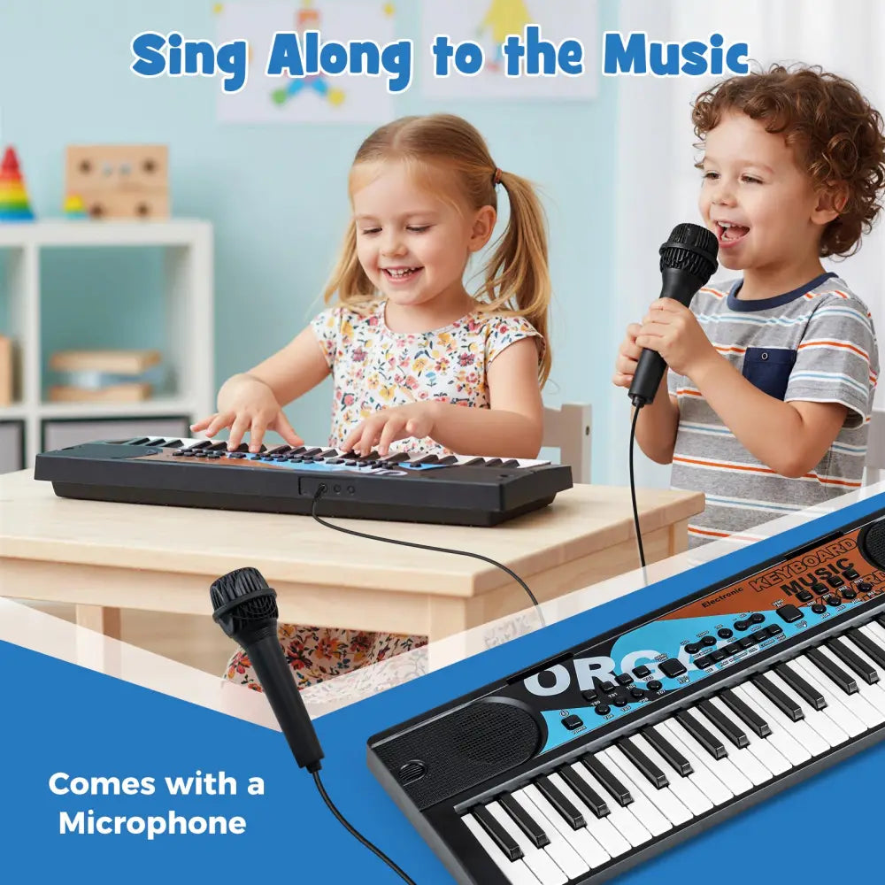 Kids Piano Keyboard 49 Keys Portable Electric Keyboard Piano with 8 Rhythms 8 Tones-Black - Black - Pianos & Keyboards