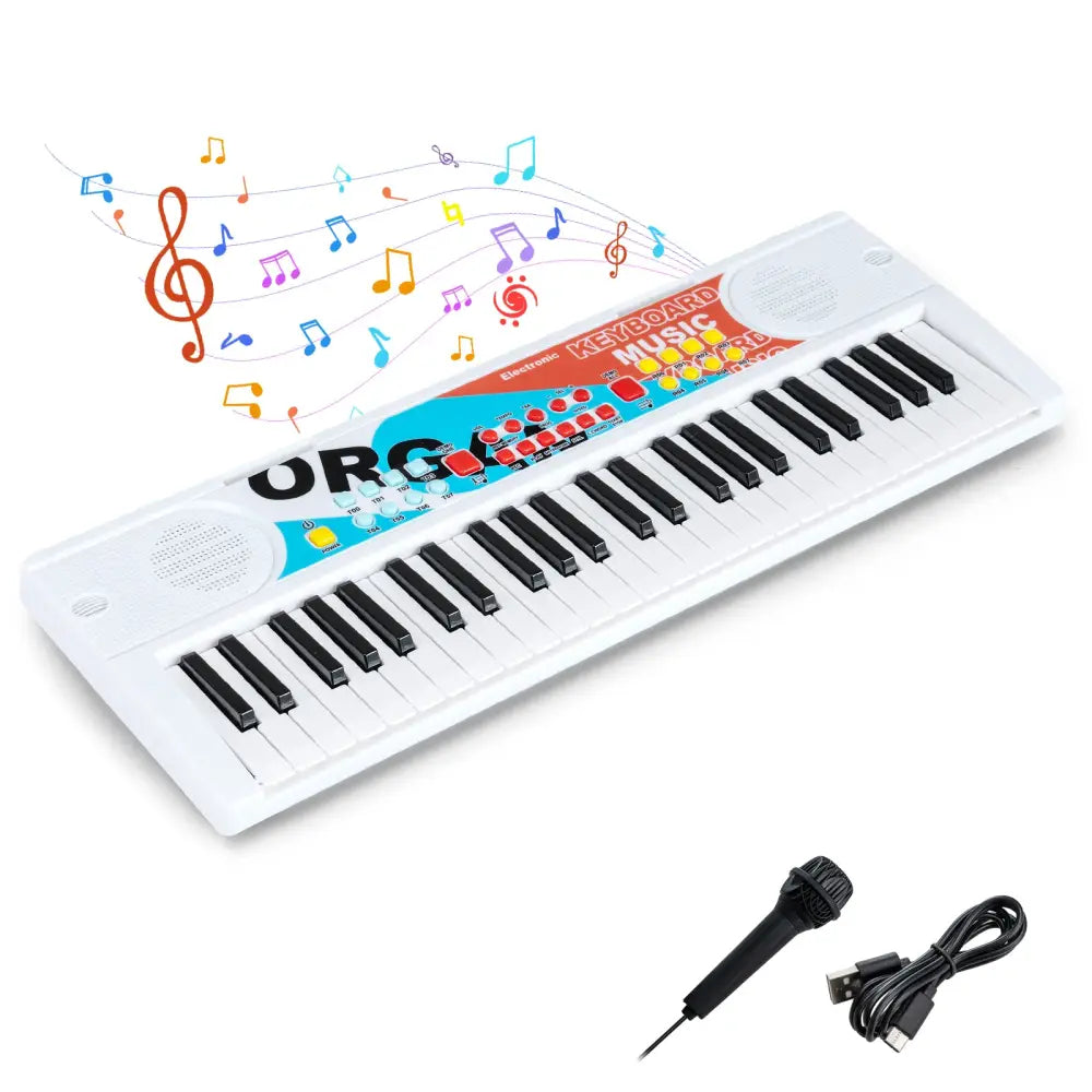 Kids Piano Keyboard 49 Keys Portable Electric Keyboard Piano with 8 Rhythms 8 Tones-White - White - Pianos & Keyboards