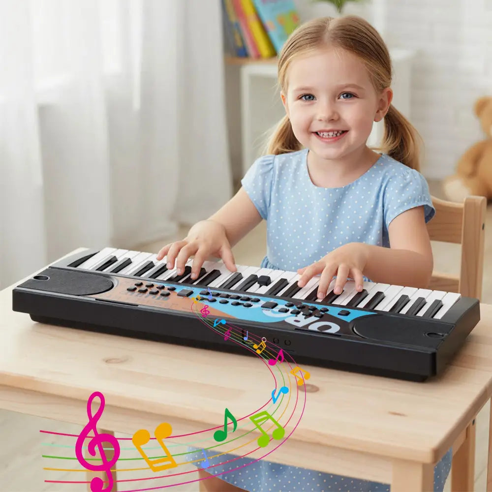 Kids Piano Keyboard 49 Keys Portable Electric Keyboard Piano with 8 Rhythms 8 Tones-Black - Black - Pianos & Keyboards