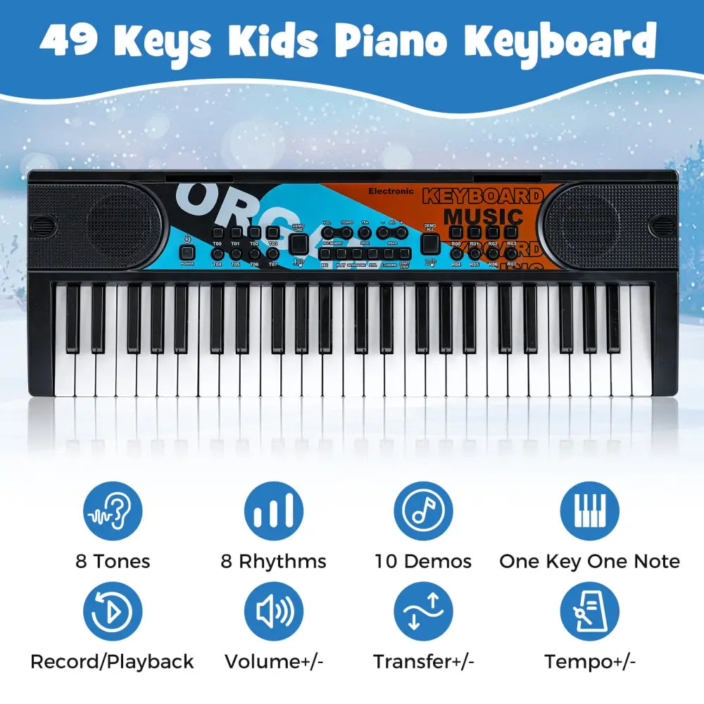 Kids Piano Keyboard 49 Keys Portable Electric Keyboard Piano with 8 Rhythms 8 Tones-Black - Black - Pianos & Keyboards