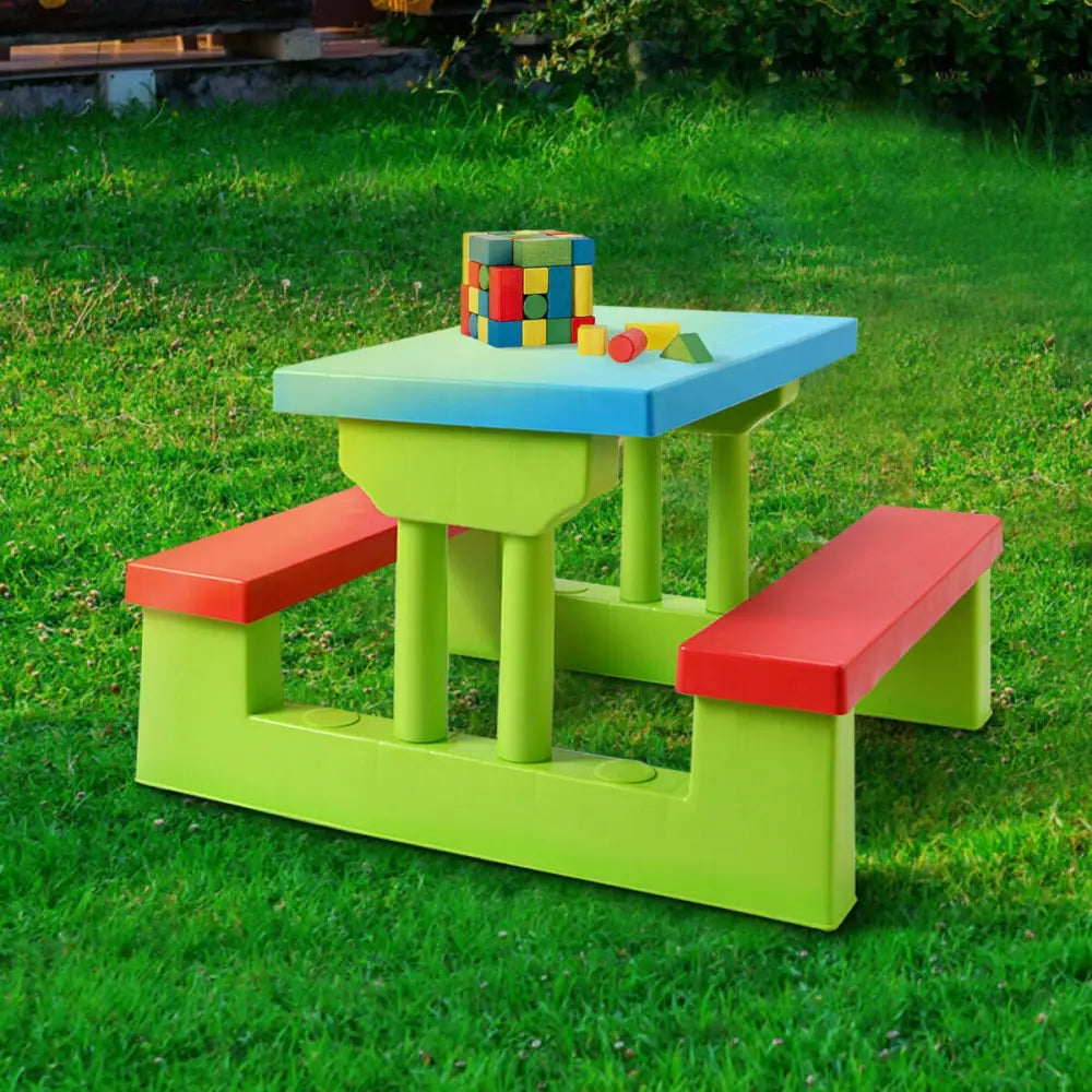 Kids Picnic Folding Table and Bench with Umbrella - Green - Kids Table & Chair Sets