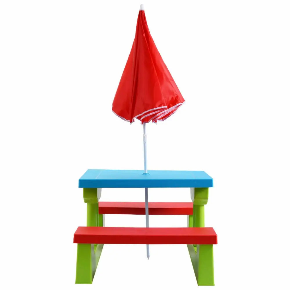 Kids Picnic Folding Table and Bench with Umbrella - Green - Kids Table & Chair Sets