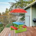 Kids Picnic Folding Table and Bench with Umbrella - Green - Kids Table & Chair Sets