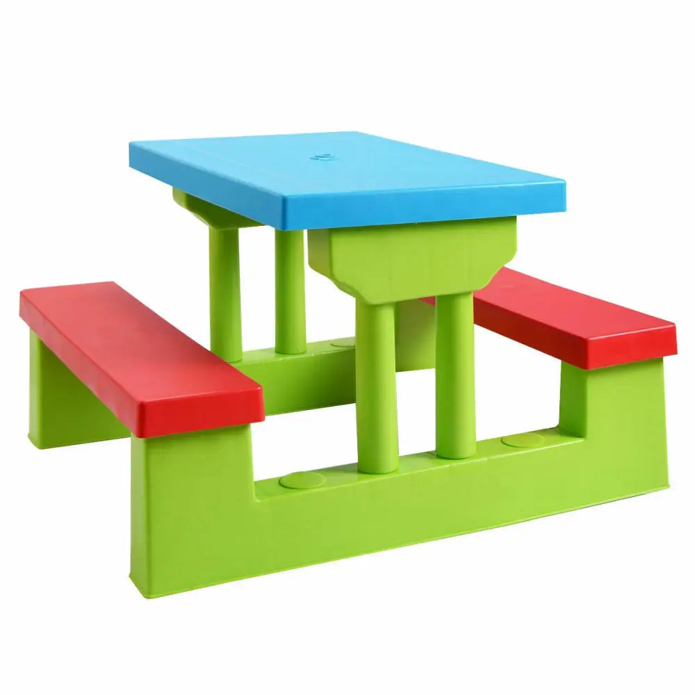 Kids Picnic Folding Table and Bench with Umbrella - Green - Kids Table & Chair Sets