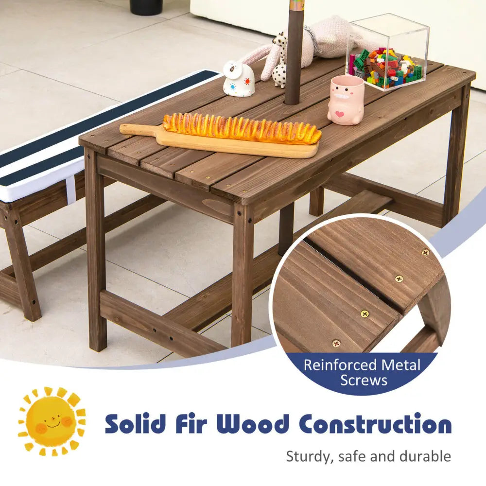 Kids Picnic Table and Bench Set with Cushions and Height Adjustable Umbrella-Blue - Blue - Kids Table & Chair Sets