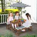 Kids Picnic Table and Bench Set with Cushions and Height Adjustable Umbrella-Blue - Blue - Kids Table & Chair Sets