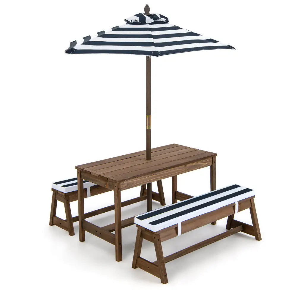 Kids Picnic Table and Bench Set with Cushions and Height Adjustable Umbrella-Blue - Blue - Kids Table & Chair Sets