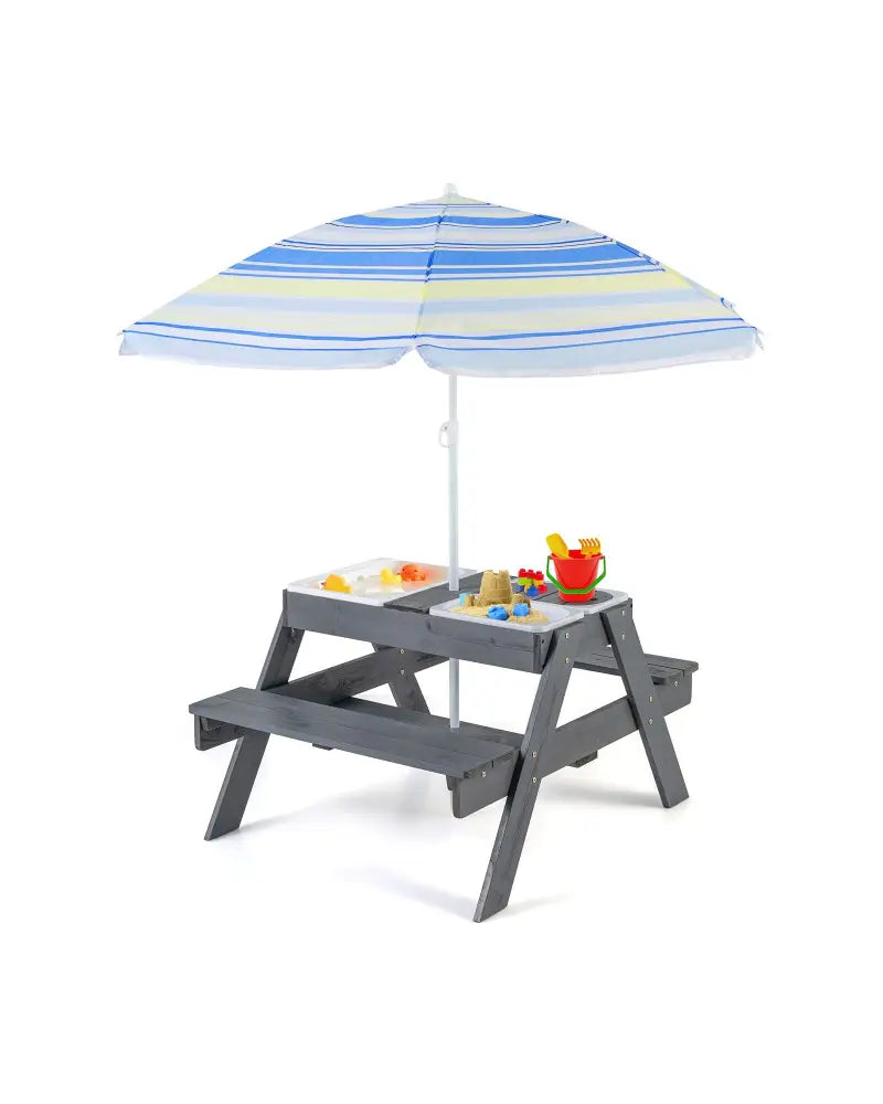 Kids Picnic Table Set with 3 Removable Bins-Gray - Gray - Kids Table & Chair Sets