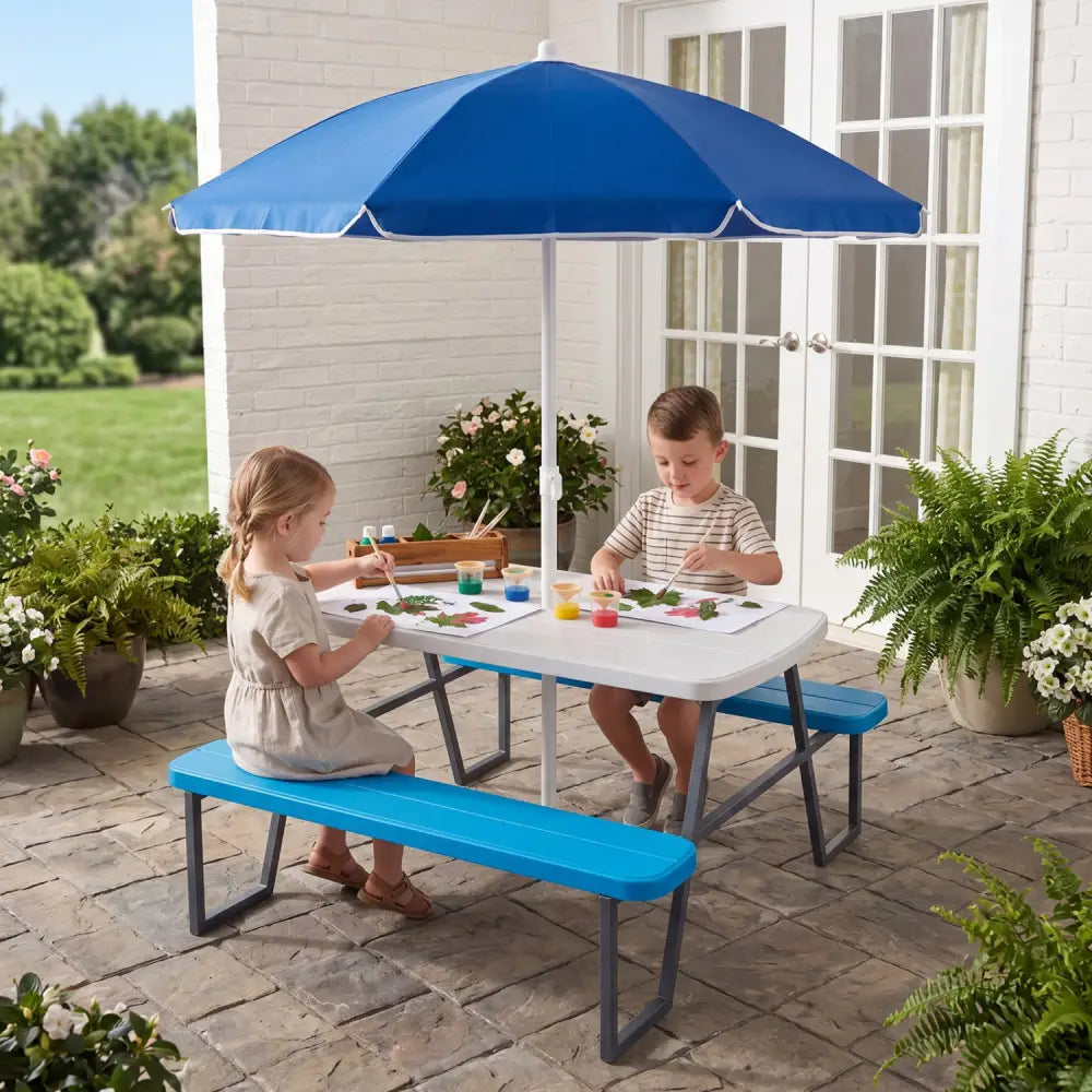 Kids Picnic Table with Benches Seats up to 4-Blue - Blue - Kids Table & Chair Sets