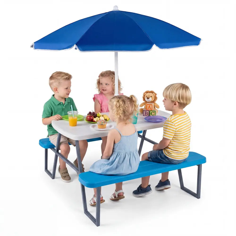 Kids Picnic Table with Benches Seats up to 4-Blue - Blue - Kids Table & Chair Sets