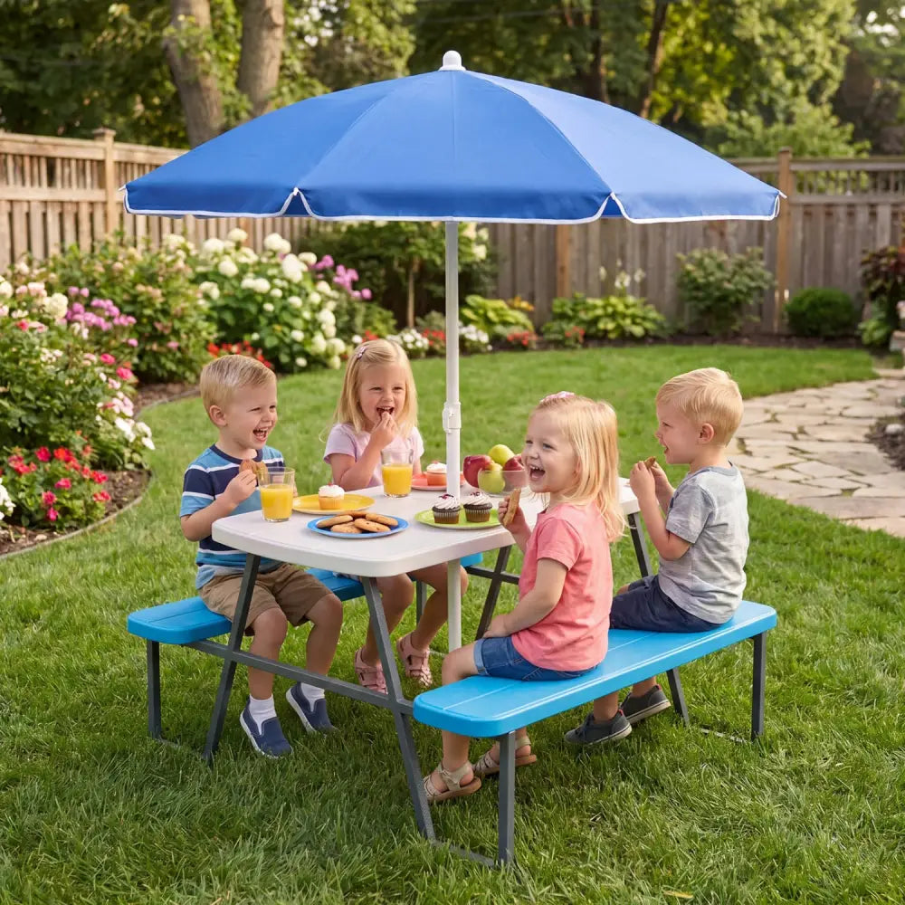 Kids Picnic Table with Benches Seats up to 4-Blue - Blue - Kids Table & Chair Sets