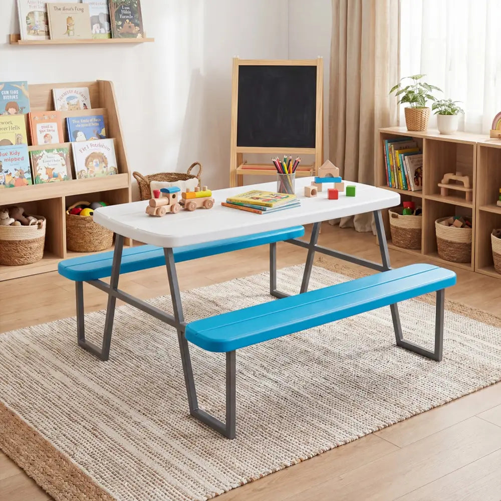 Kids Picnic Table with Benches Seats up to 4-Blue - Blue - Kids Table & Chair Sets