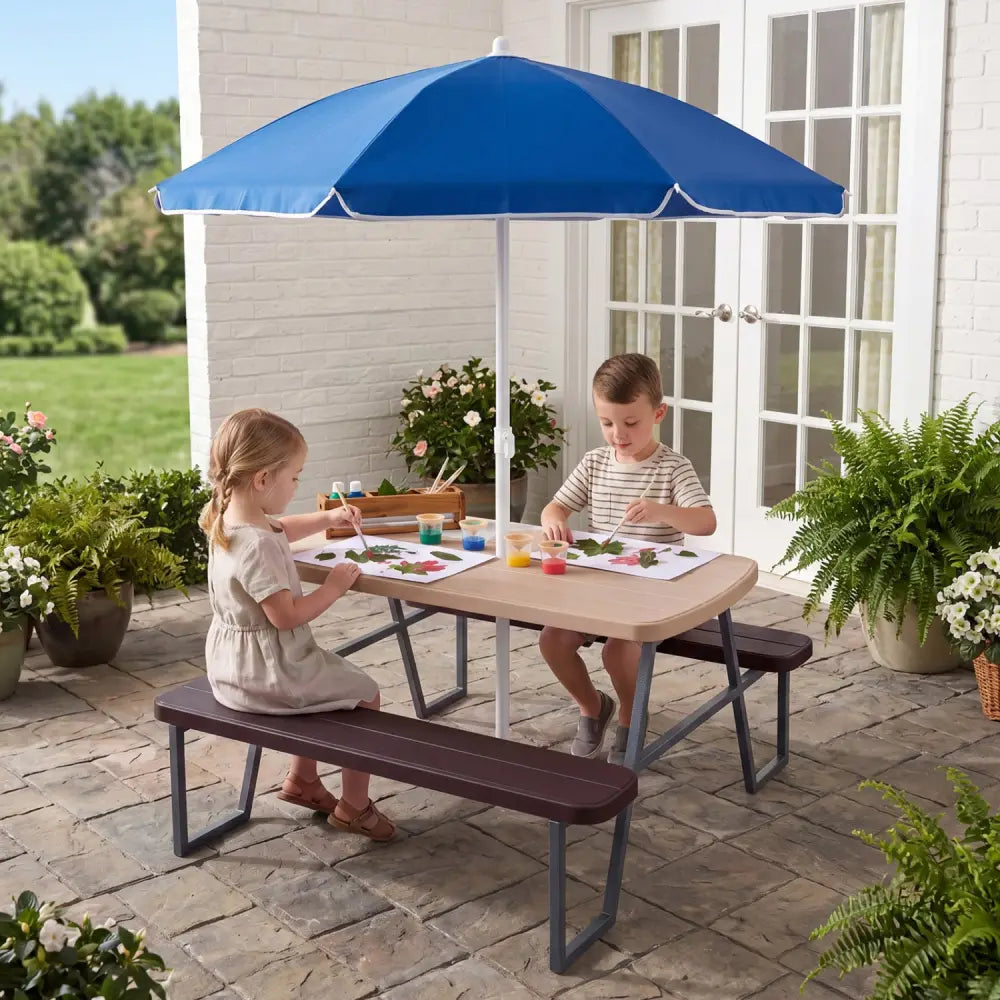 Kids Picnic Table with Benches Seats up to 4-Brown - Brown - Kids Table & Chair Sets
