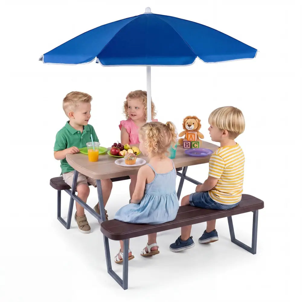 Kids Picnic Table with Benches Seats up to 4-Brown - Brown - Kids Table & Chair Sets