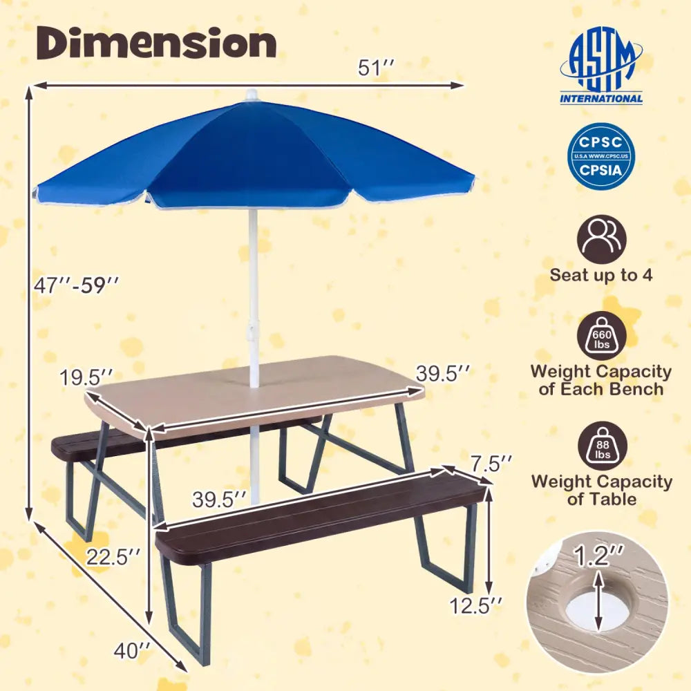 Kids Picnic Table with Benches Seats up to 4-Brown - Brown - Kids Table & Chair Sets