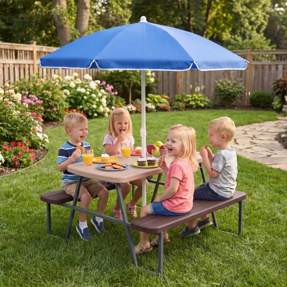 Kids Picnic Table with Benches Seats up to 4-Brown - Brown - Kids Table & Chair Sets