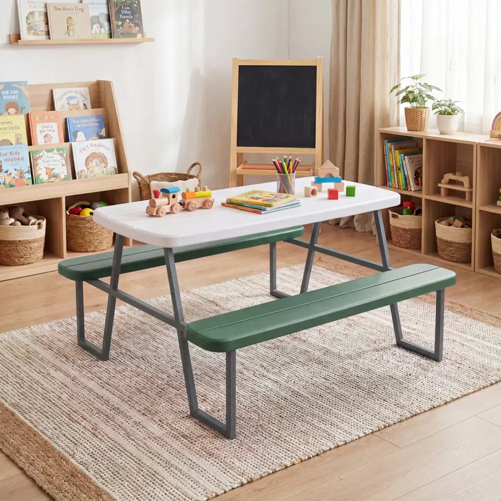 Kids Picnic Table with Benches Seats up to 4-Green - Green - Kids Table & Chair Sets