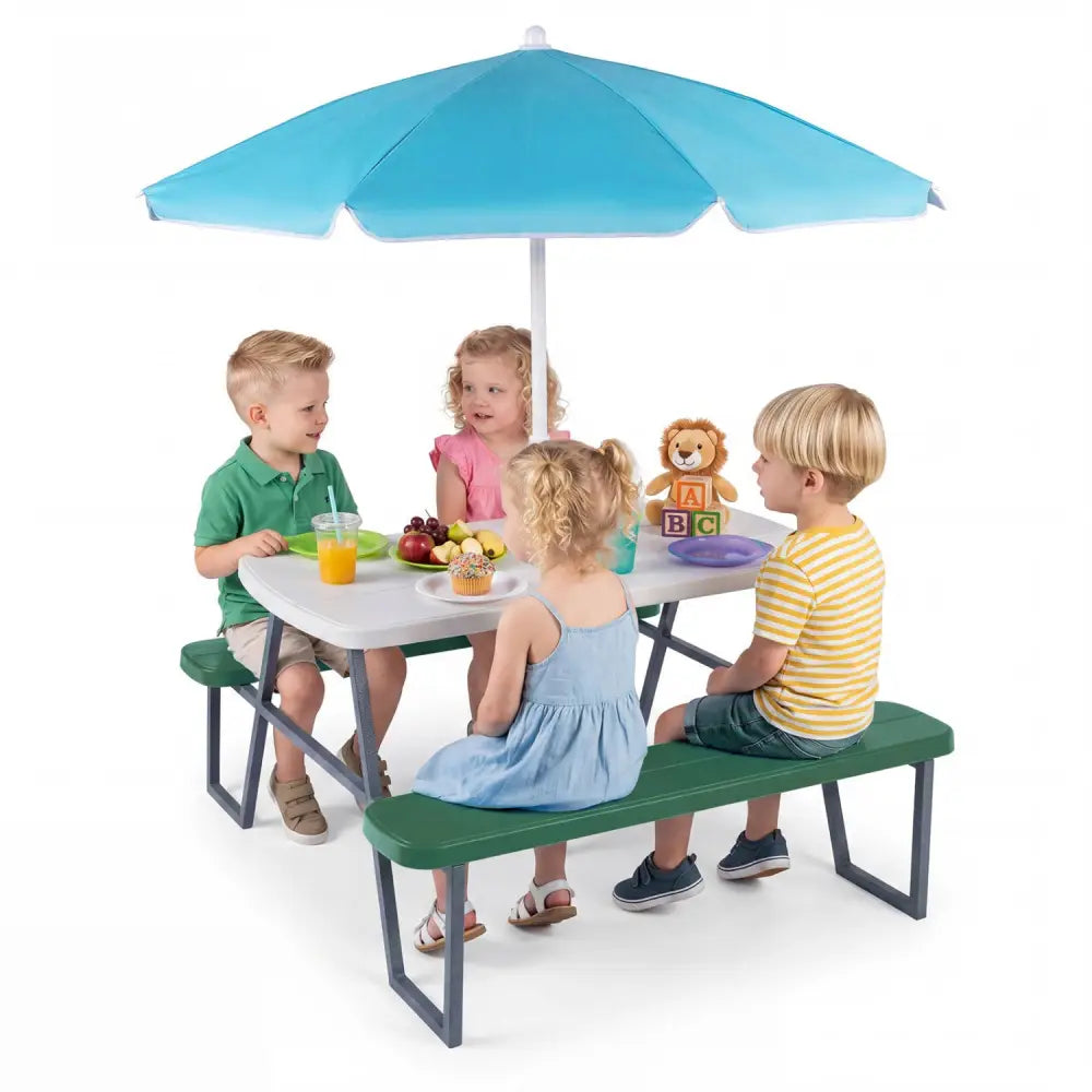 Kids Picnic Table with Benches Seats up to 4-Green - Green - Kids Table & Chair Sets