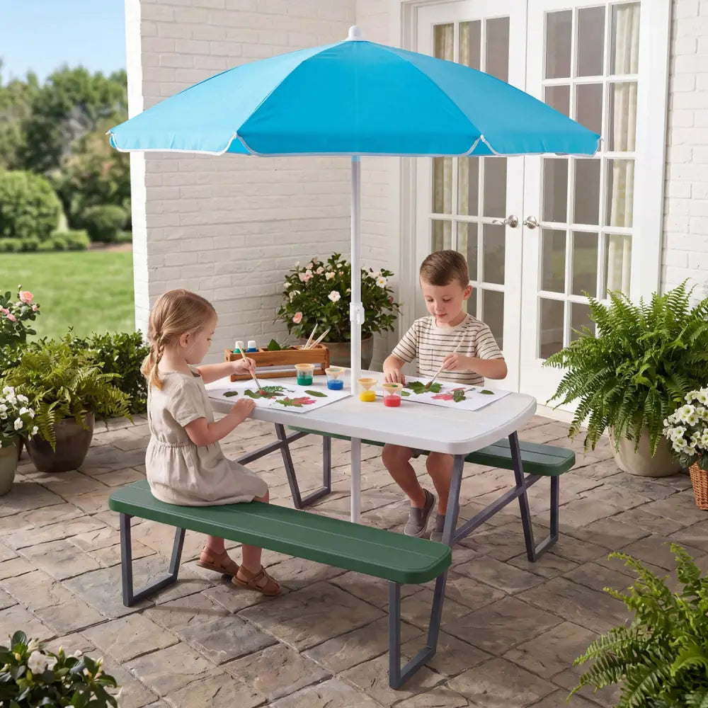 Kids Picnic Table with Benches Seats up to 4-Green - Green - Kids Table & Chair Sets