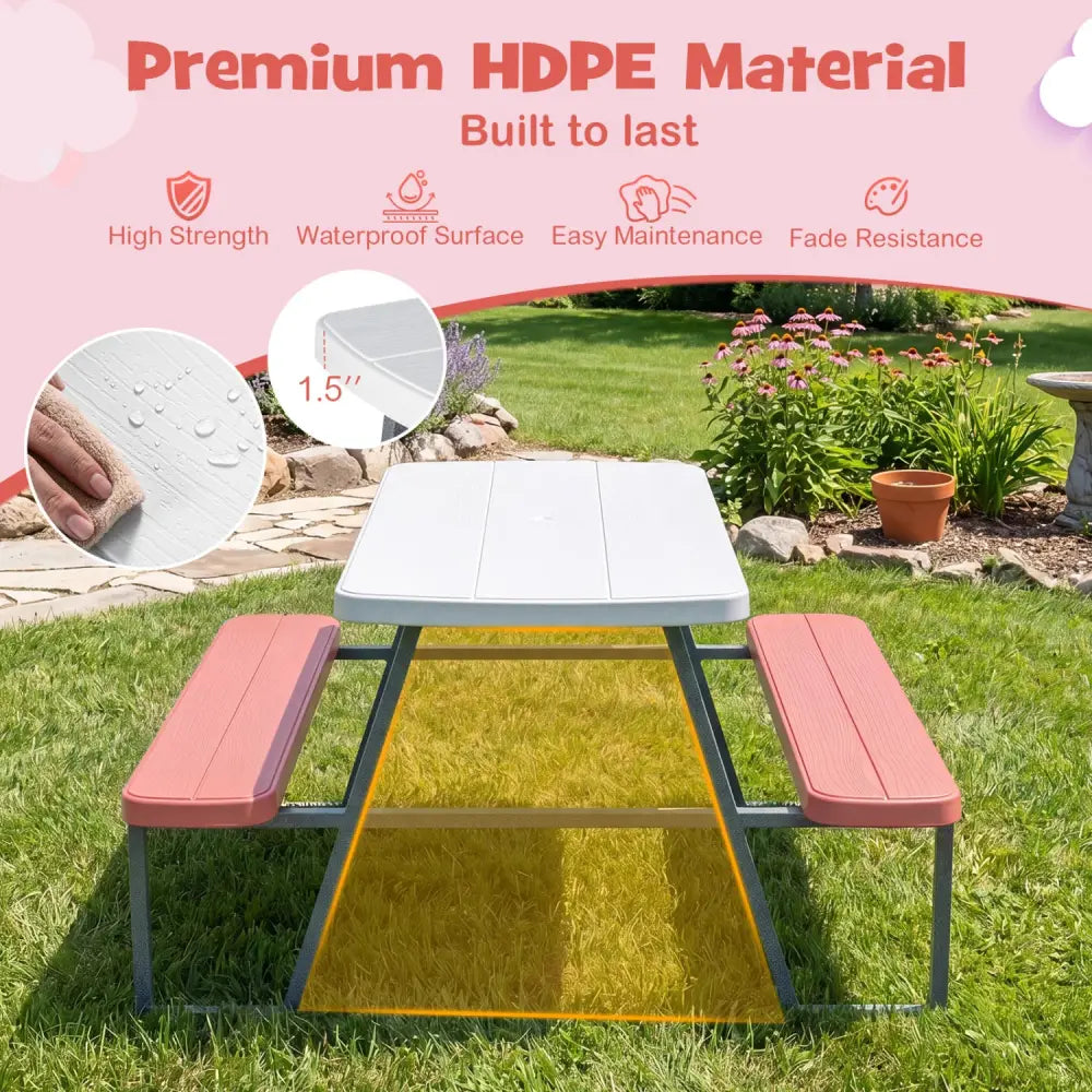 Kids Picnic Table with Benches Seats up to 4-Pink - Pink - Kids Table & Chair Sets