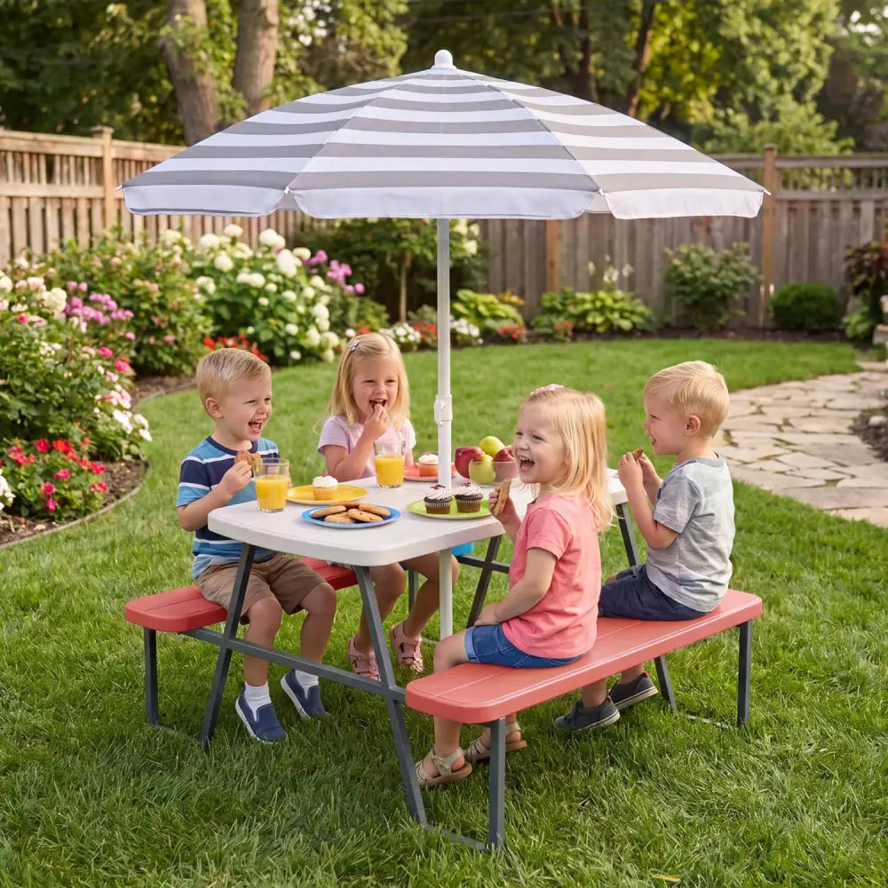 Kids Picnic Table with Benches Seats up to 4-Pink - Pink - Kids Table & Chair Sets