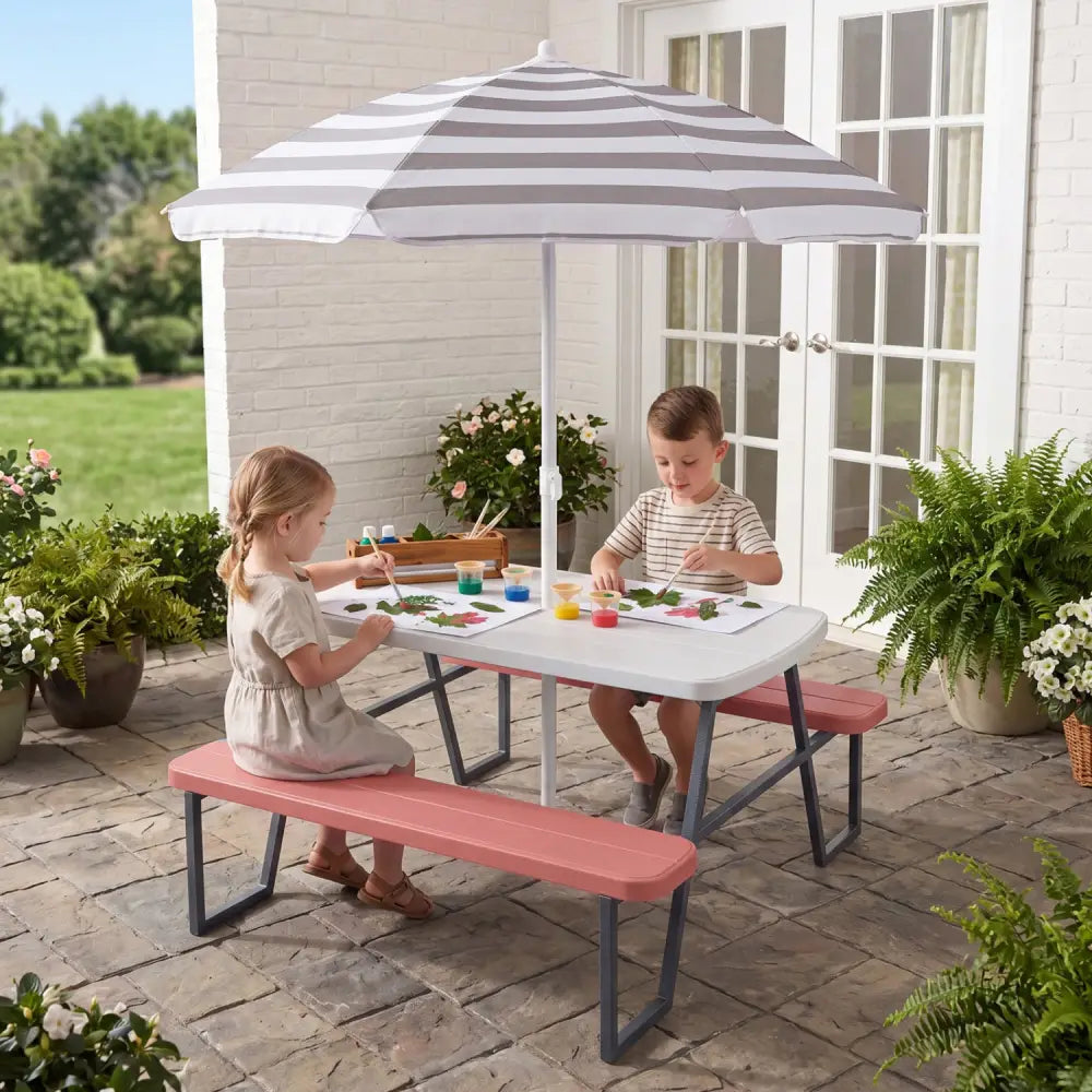 Kids Picnic Table with Benches Seats up to 4-Pink - Pink - Kids Table & Chair Sets