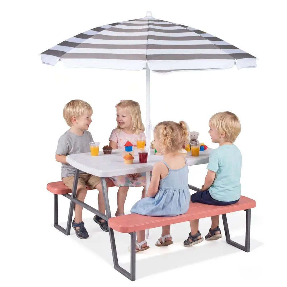 Kids Picnic Table with Benches Seats up to 4-Pink - Pink - Kids Table & Chair Sets