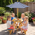 Kids Picnic Table with Stools and Foldable Adjustable Umbrella for Backyard and Patio-Blue - Blue - Kids Table & Chair