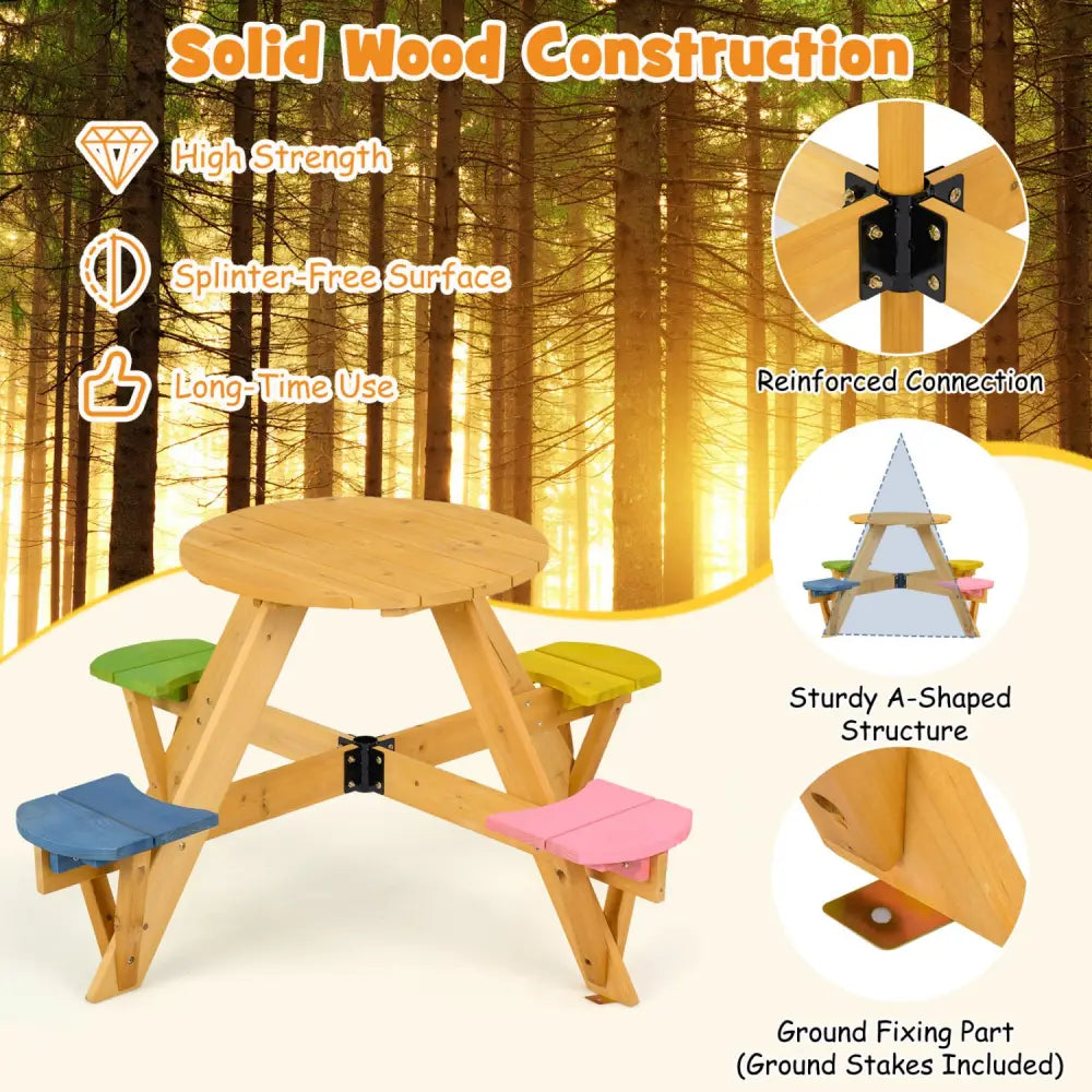 Kids Picnic Table with Stools and Foldable Adjustable Umbrella for Backyard and Patio-Blue - Blue - Kids Table & Chair