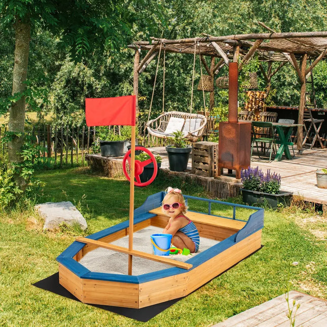 Kids’ Pirate Boat Sandbox with Flag and Rudder - Natural - Sandboxes