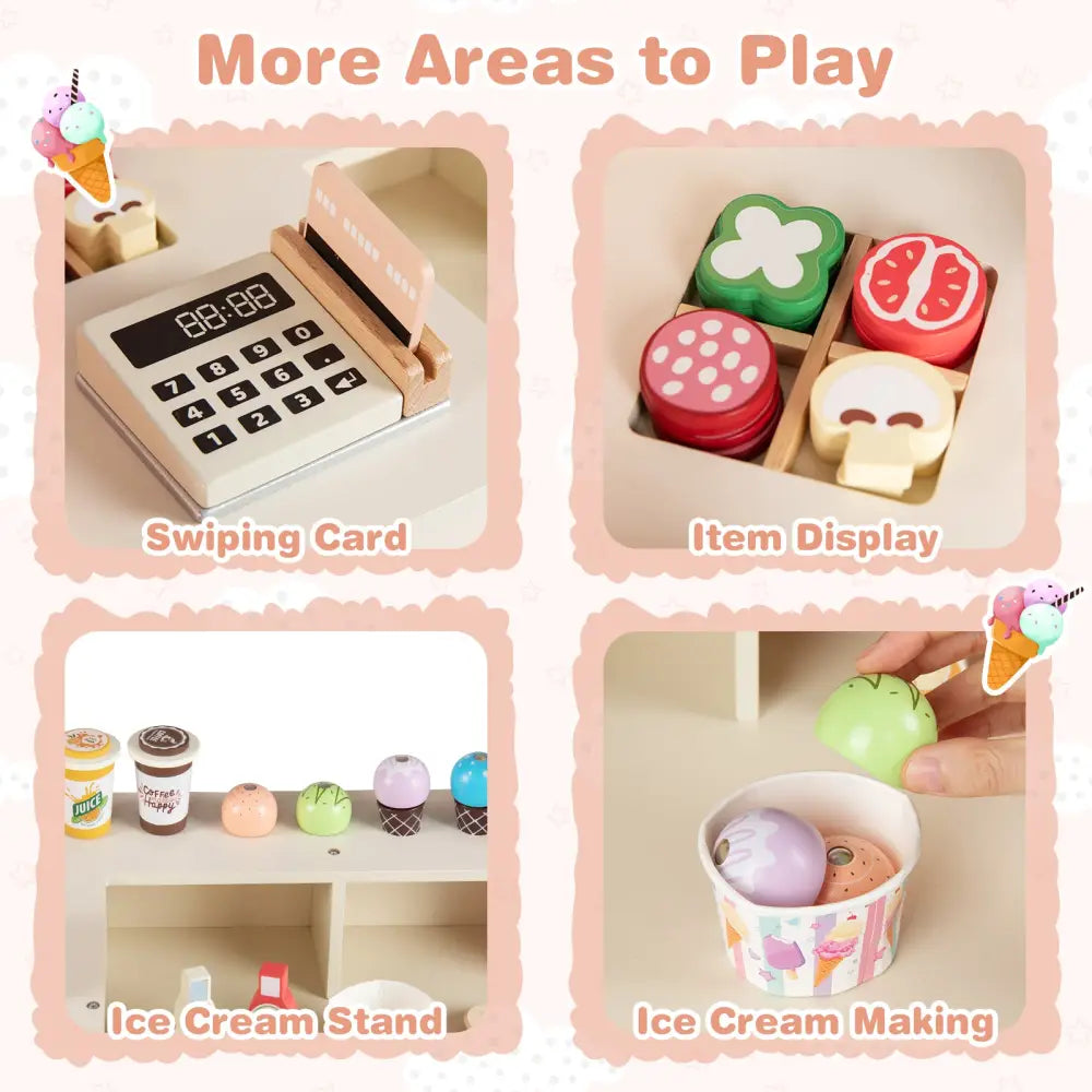 Kids Pizza Food Truck Wooden Pretend Play Snack Cart with Oven-Pink - Pink - Play Kitchen Sets